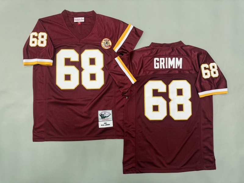 Men 2025 Washington Redskins 68 Grimm red Throwback Limited NFL Jersey style 001